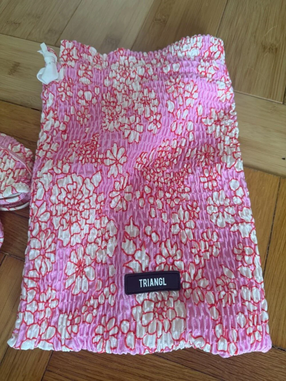 TRIANGL Pink Floral Smocked Bikini Set Medium (Includes Bag)